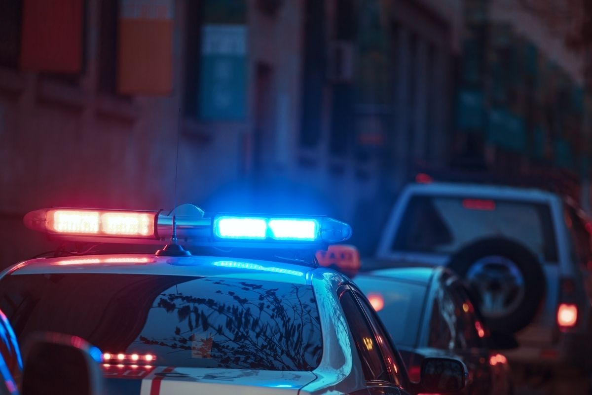 a cop car with its lights on